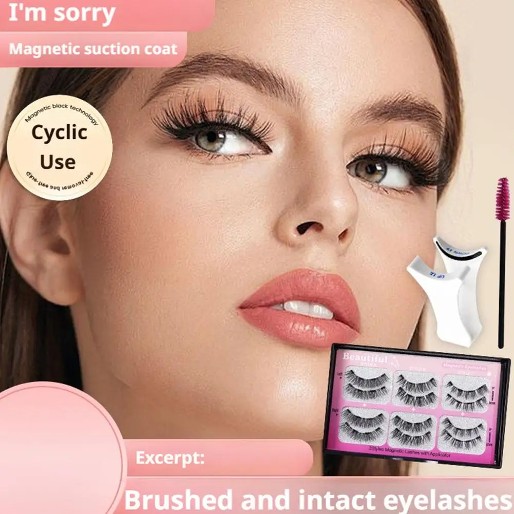 3 paia di ciglia magnetiche fatte a mano soffici ciglia finte visone riutilizzabili ciglia finte naturali e set di pennelli magnetici per il trucco