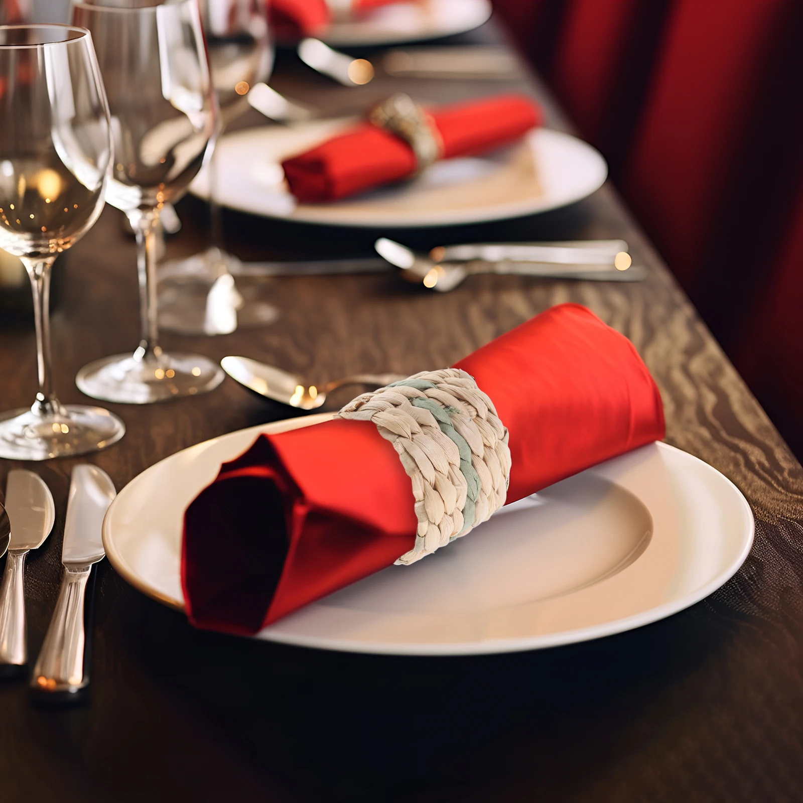 

6 Pcs Napkin Rings Decorative Straw Serviette Holders Rustic Cattail Grass Table Setting Dinner Party Wedding Banquet