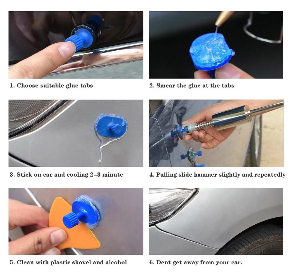 Car Paintless Dent Repair Tools Puller Removal Kit Slide Hammer Reverse Hammer Tool Body Suction Cup / Adhesive Blue Glue Tabs