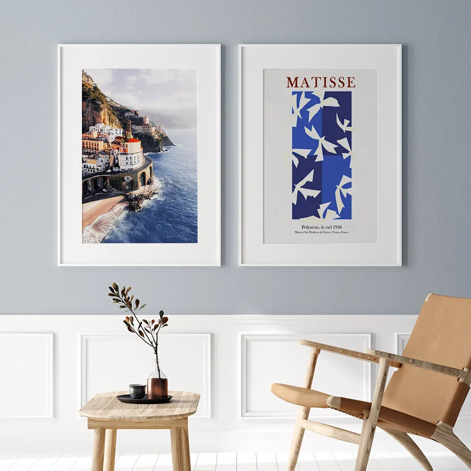 Strait Resort Vintage Building Klein Blue Ocean Wall Art Living Room Decor Print Poster Matisse Abstract Canvas Painting Picture