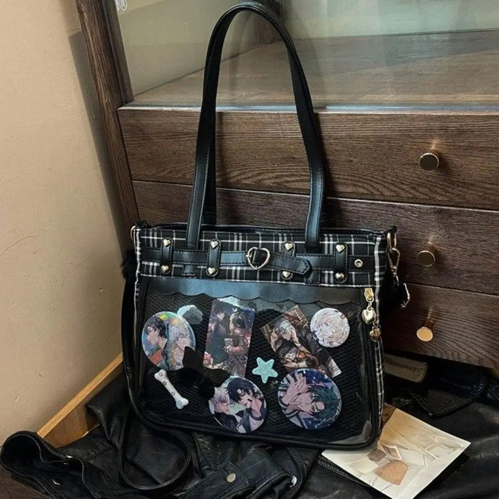 

Portable Y2K Cartoon Anime Itabag Large Capacity Lattice JK Crossbody Bag Spicy Girl Japanese Transparent Shoulder Bag Students