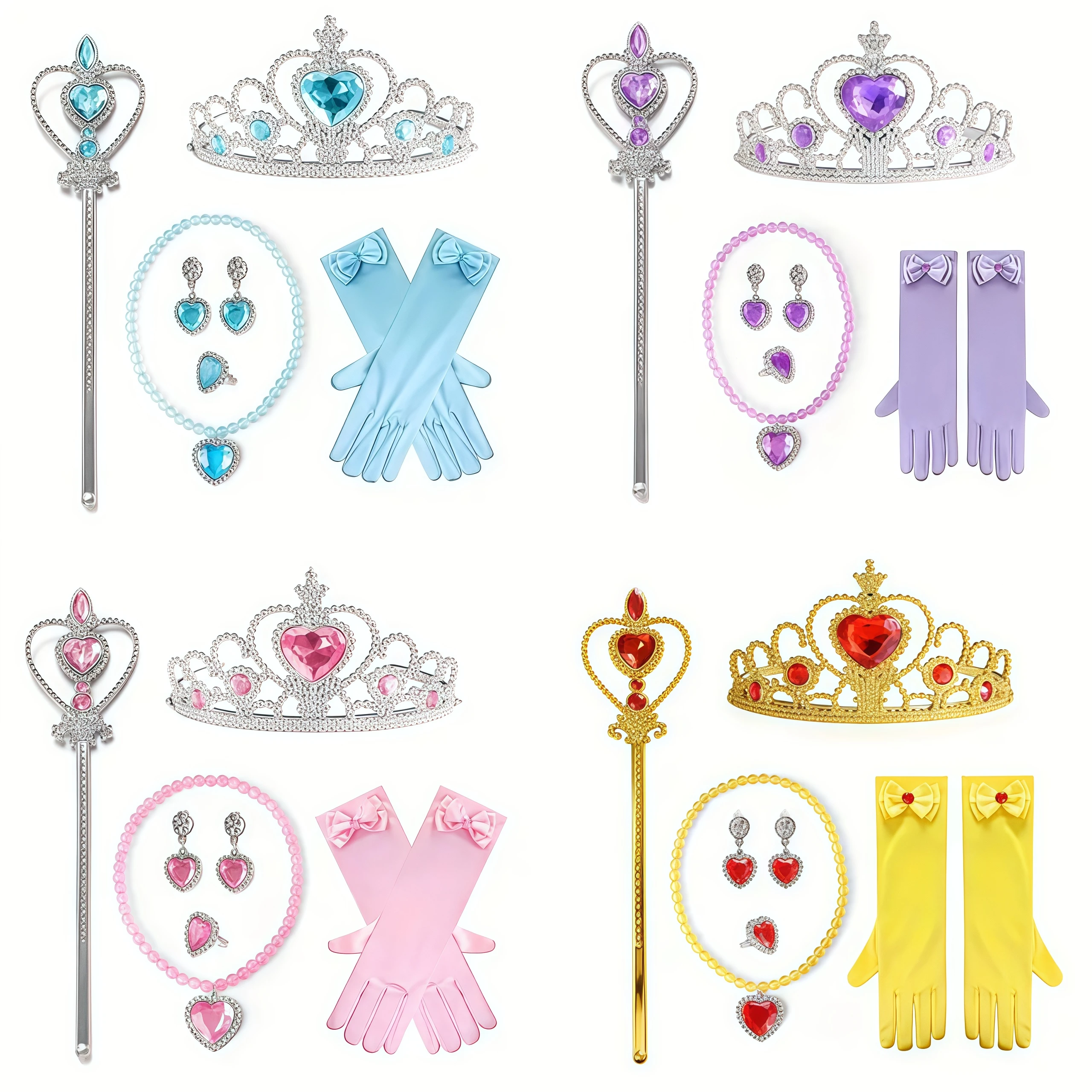 Princess Dress Up Accessories Sets Princess Crown Tiara Glove Wand For Little Girls Halloween Prom Party Carnival Birthday Gifts