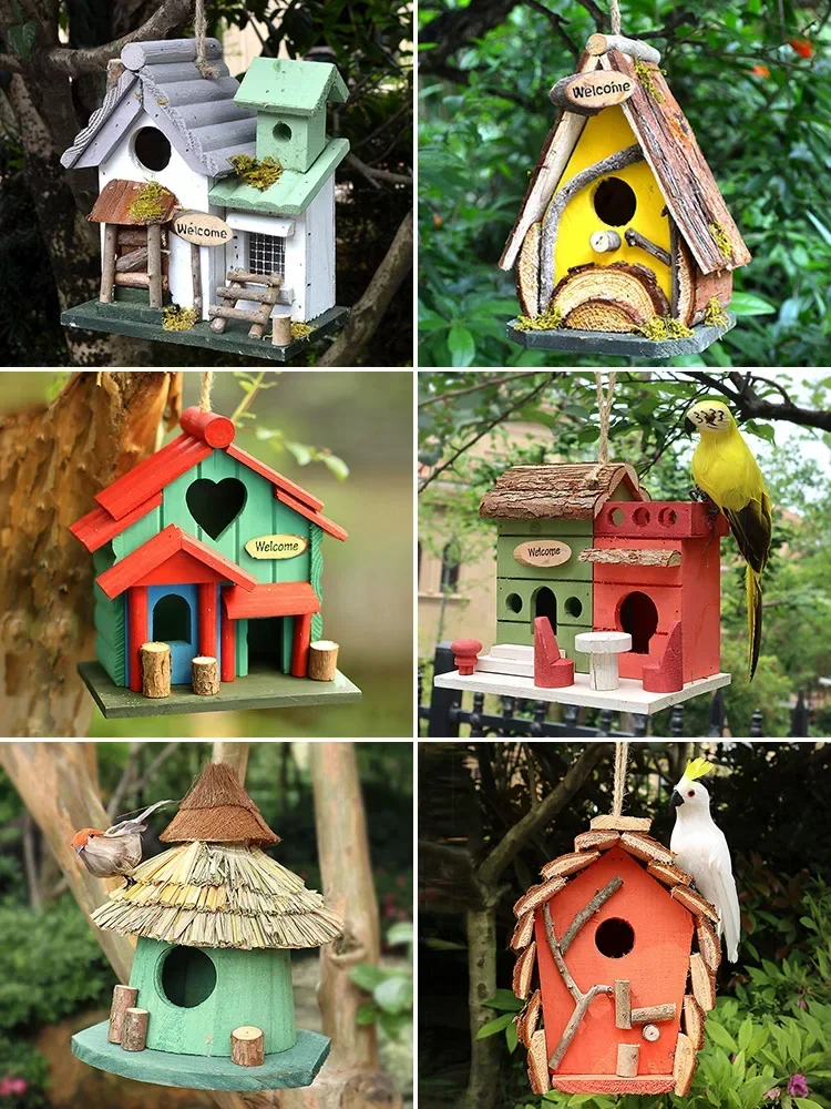Outdoor bird's nest layout with solid wood horticultural decorative ornaments