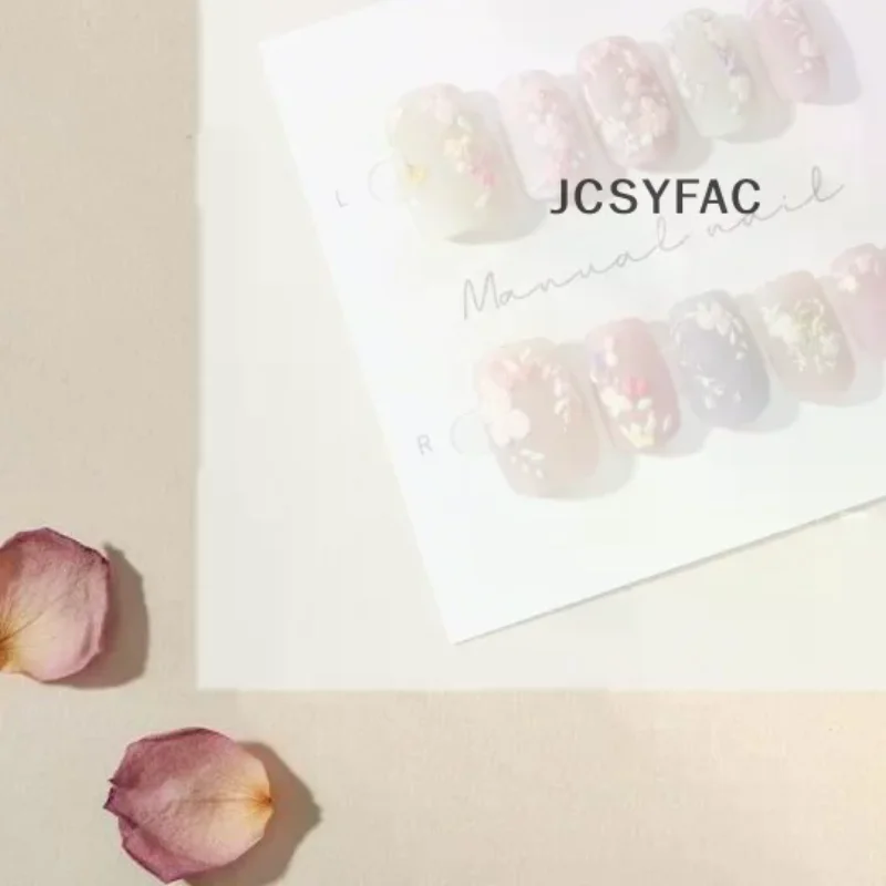 /JCS/Free Tool Kit 3D Flower Pattern Nail 3D Relief Matte Texture Nail Short Square Shape Nail Matte-Finish Press-On Nails