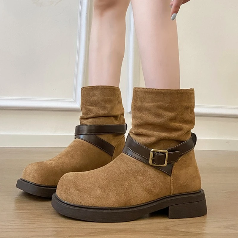 

Women Boots Suede Heeled Shoes Casual Ankle Boots Snow 2025 Winter New Chunky Fashion Shoes Woman Sneakers Walking Botas Zapatos
