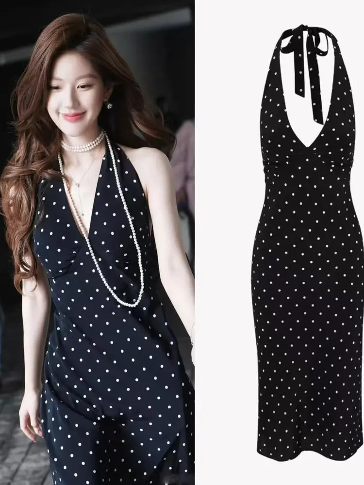 Susan Bla Polka Dot Dupla Camada de Seda Assimétrica Neline Dr Feminino Faion Francês Sle Primavera Verão Vestido Casual