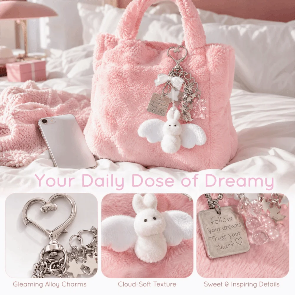 Beaded Design Phone Charms Pendant Angel Wings Shape Cases Included Rabbit Keychain Keychain Attachment Rabbit Shape