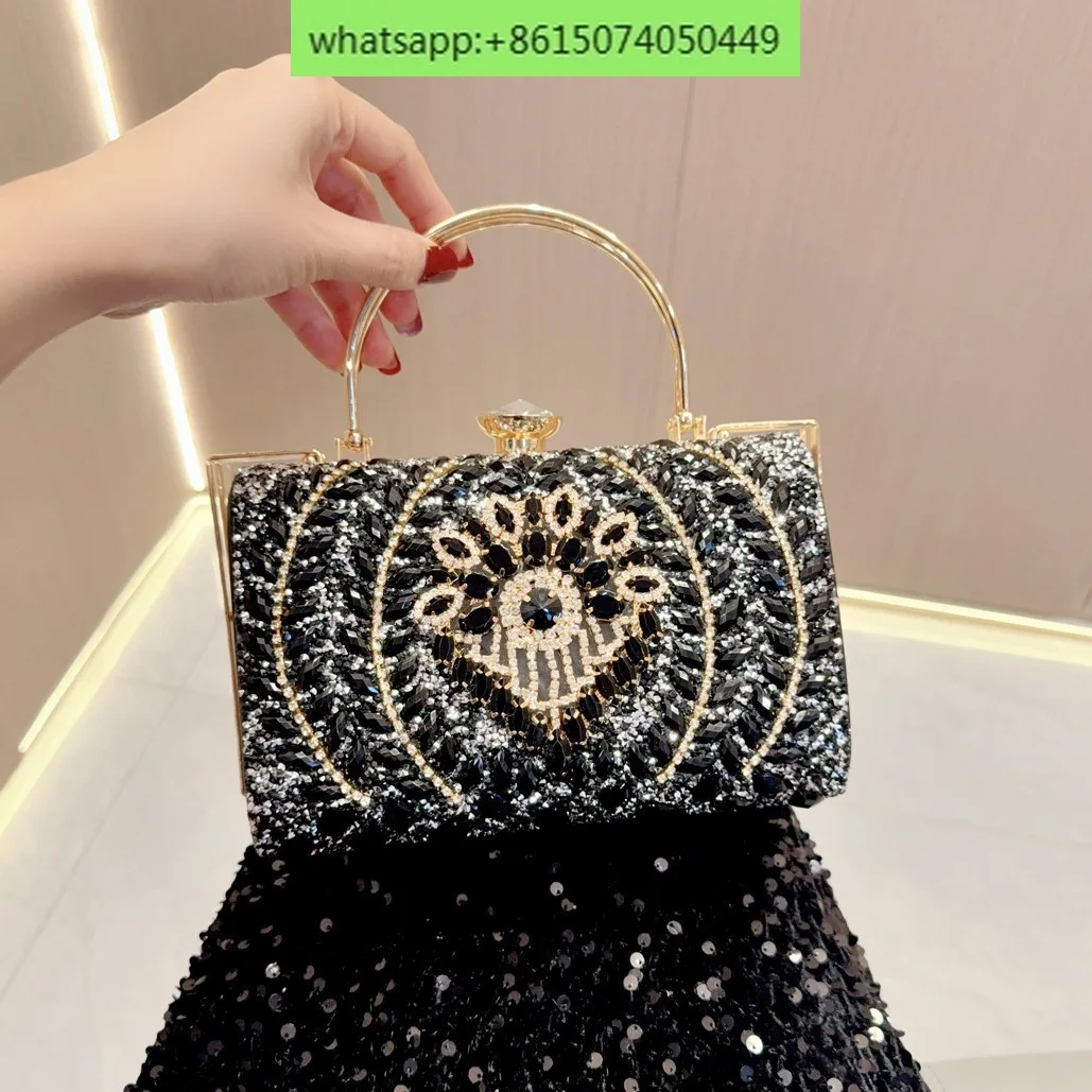 

Exquisite dinner bezel set diamond clutch bag, ladies rhinestone celebrity banquet bag, crossbody handbag