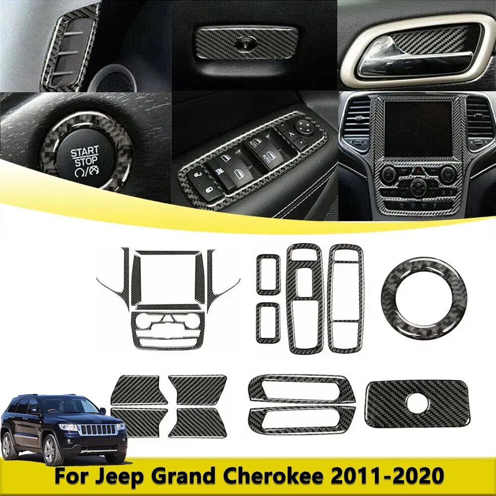 

Center Console Decoration Cover Trim Set Stickers for Jeep Grand Cherokee 2011-2020 Real Carbon Fibre Interior Car Accessories