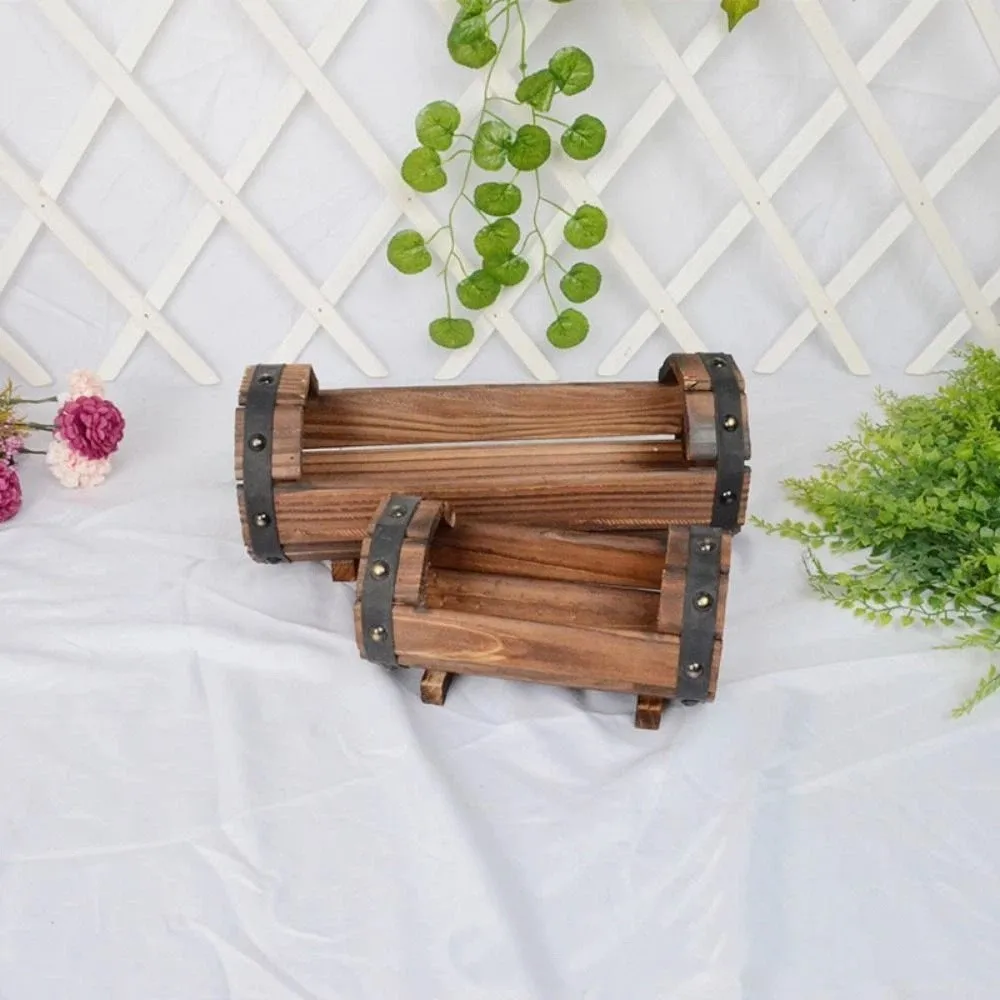 Small Planter Solid Wood Flower Pots Durable Rustic Flower Boxes Antique Vintage Half Barrel Planter Outdoor Garden