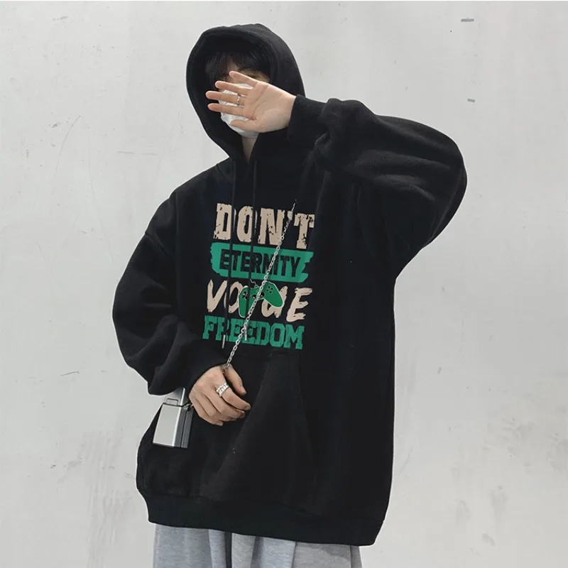 Men Hoodies with Hat  Autumn Fashion Plus Velvet Streetwear American Style Teens Ulzzang Youthful Outwear Hooded Hoodie Chic Ins