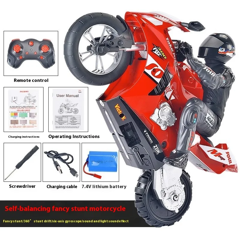 Nova motocicleta dublê de controle remoto com cabeça virada à deriva e rotação de alta velocidade rc modelo de corrida de motocicleta brinquedo presente