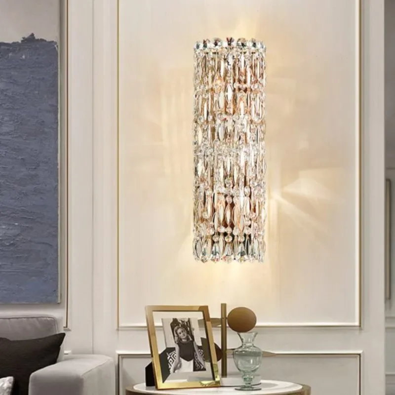 Light luxury crystal Italian bedside wall lamp, high-end simple villa homestay corridor aisle dresser mirror front wall lamp