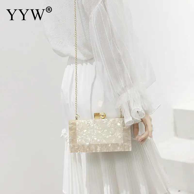 Contrast Color Acrylic Box Bags Hard Surface Women Elegant Shoulder Bags Rectangle Clutches Wedding Fashion Party Purse