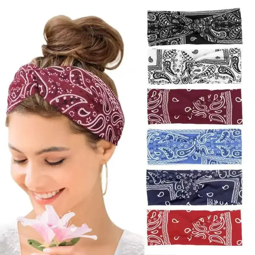 Breites Stirnband mit Bohemian-Mode-Druck – wasserabsorbierende Kreuzgurte für Yoga, Laufen und Alltagsgebrauch, Bandanas, Haar-Accessoires – Detail 2