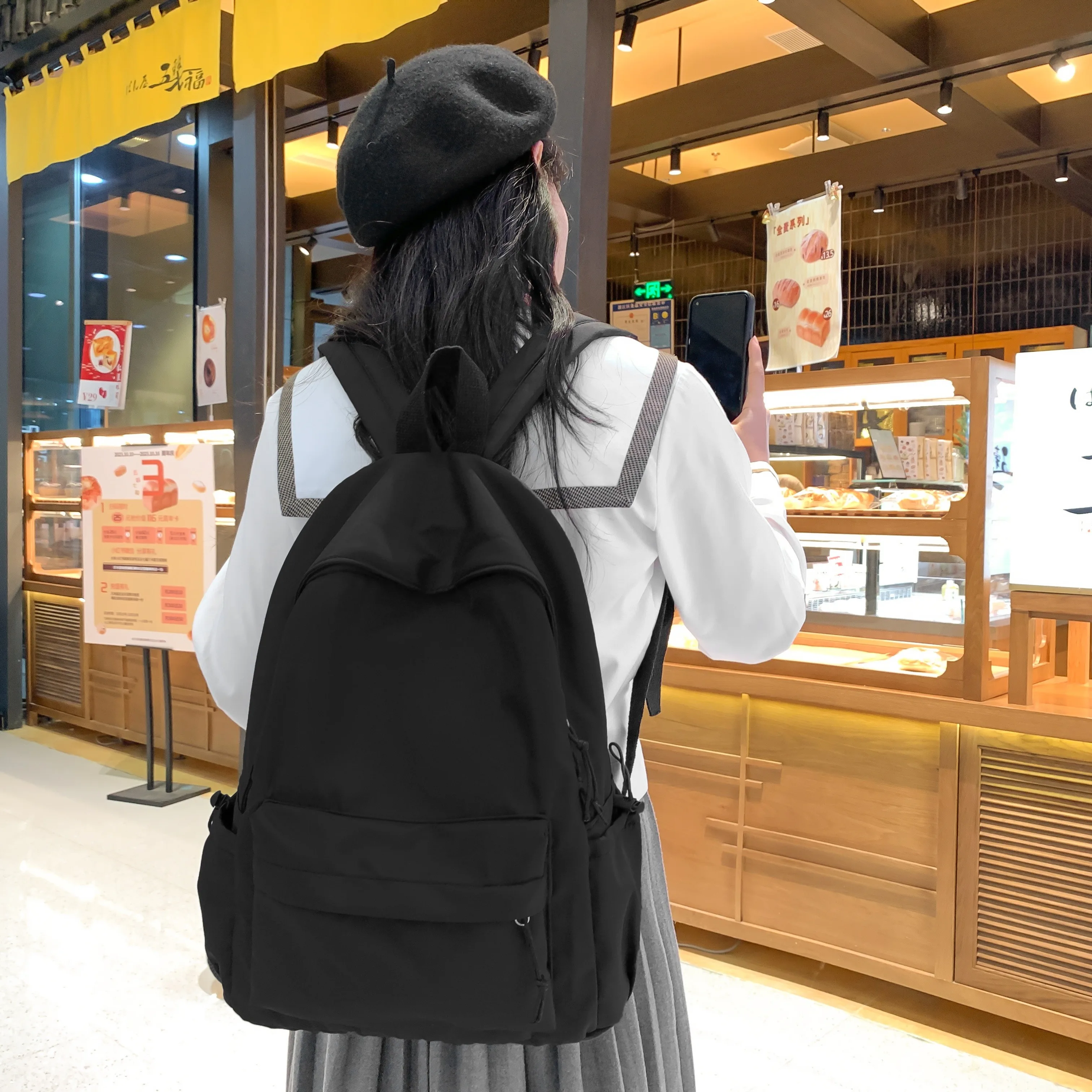 japanese style ins simple forest girl backpack Korean style college junior high school student high school student school bag pure color backpack