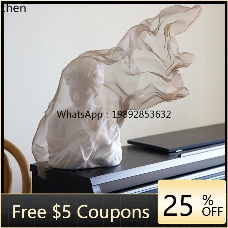 

7ZSPlingering light luxury veil girl sculpture ornament high-end niche cream wind artwork living room entrance decoration