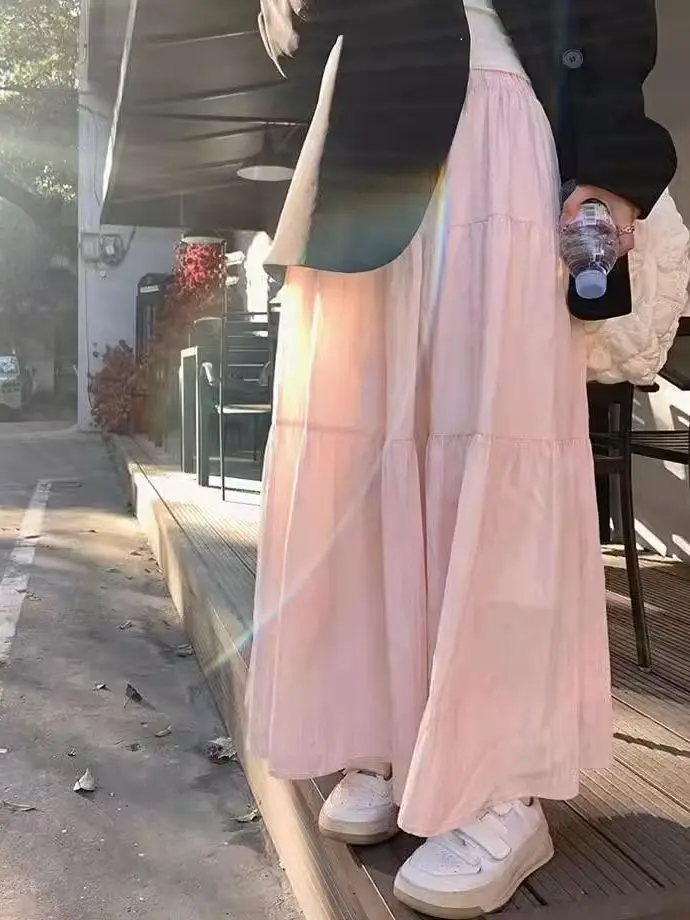

Korean Style A-Line Midi Skirt Women's Spring Summer 2026 Slimming Long Skirt Drapey Trendy High Waist Cake Skirt Loose Fit