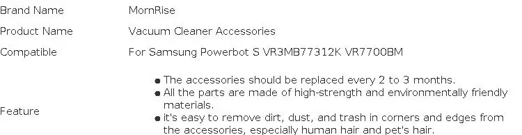 Accessories For Samsung Powerbot S VR3MB77312K VR7700BM Robotic Vacuum Cleaner Spare Parts Replacement Brush Filter Mop Cloth