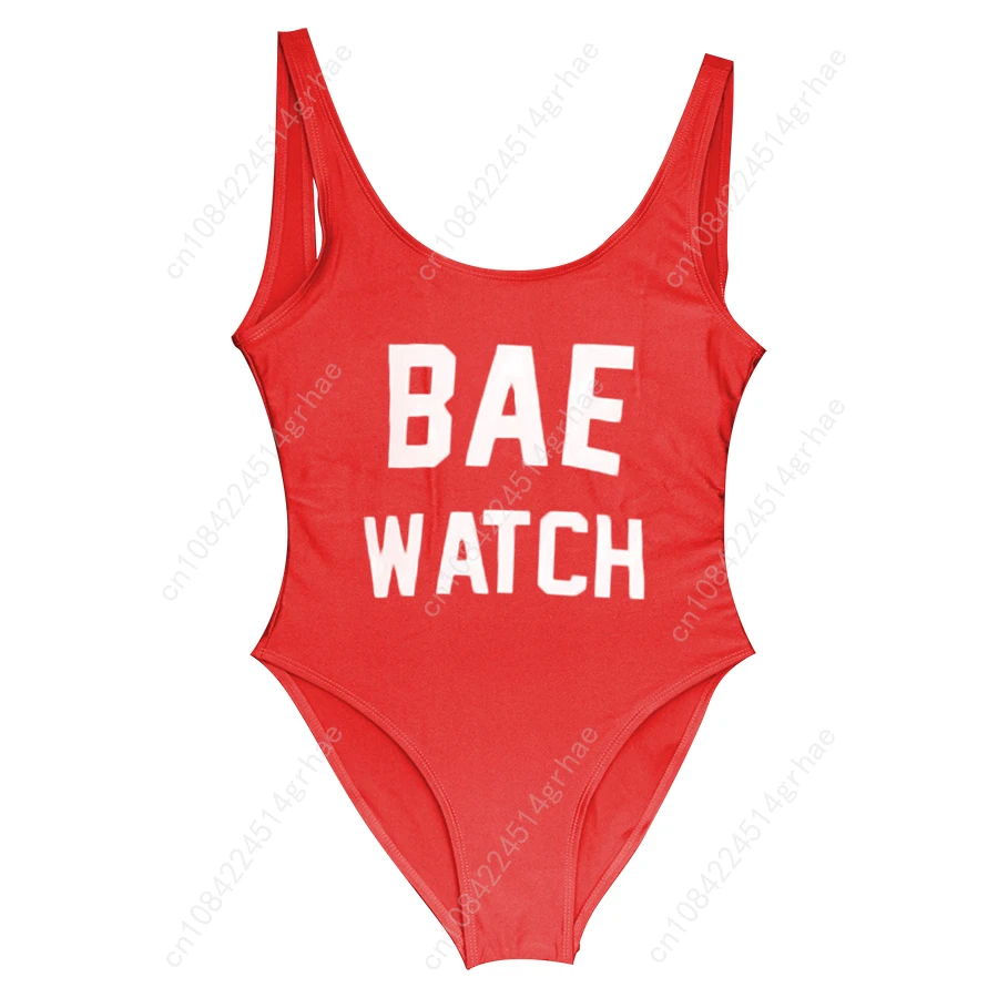 BAE WATCH Swimsuit One Piece Swimwear Women Red Monokini Sexy Letters Print Swimsuits