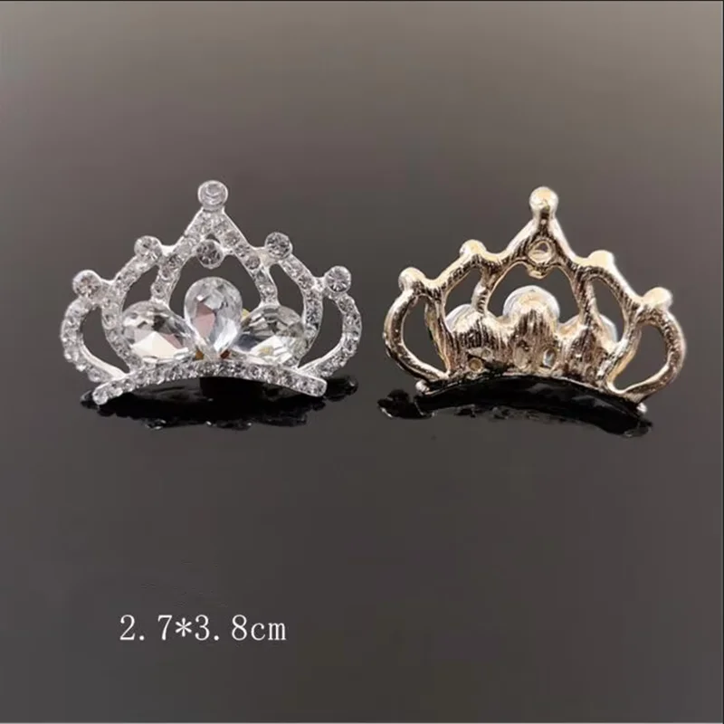 5Pcs 2.7CM*3.8CM Gold/Silver Rhinestone Tiara Crown Embellishments Wedding Dress Decoration Gift DIY Accessories Crafts