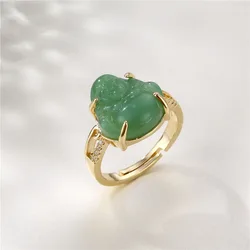Maitreya Buddha Natural Jade Ring Tunable Religious Blessing Ring for Men and Women Buddhist Fashion Jewelry Accessories Gifts