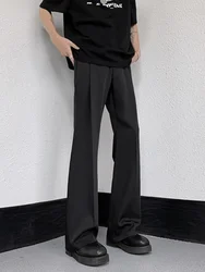 Flared Men's Summer Pants Bell Mouth Baggy Male Suit Trousers Black Formal Slacks Fashion Vintage Anti-wrinkle Up Dress 2024