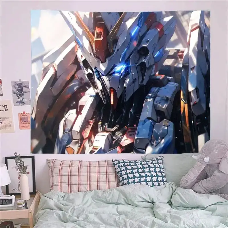 1 قطعة الميكانيكية المستقبلية جاندام نسيج أزرق أحمر أبيض درع متوهجة عيون نسيج الجدار الشنق لغرفة النوم غرفة المعيشة أنيمي مروحة دي #6