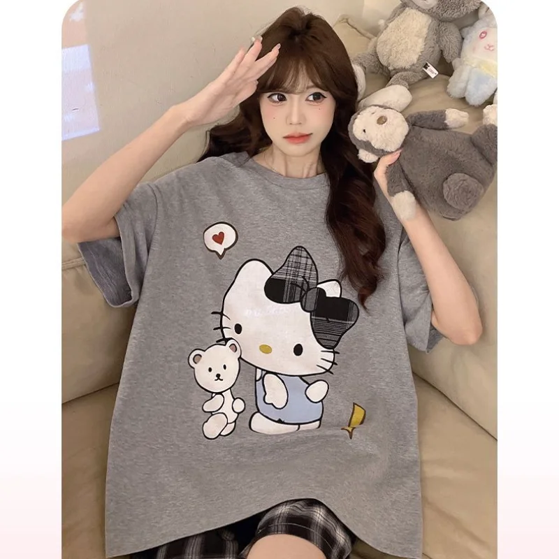 Pajama Girl Hello Kitty Summer Short Sleeved Sanrio Shorts Thin Fit Can Be Worn Outside Pure Cotton Home Clothes Plus Size Loose view 6