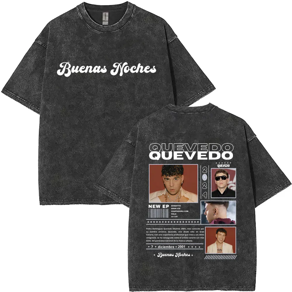 

2025 QUEVEDO BUENAS NOCHES LATAM TOUR Graphic T-shirt Vintage Washed T Shirt Men Women Clothes Oversized Cotton T-shirt