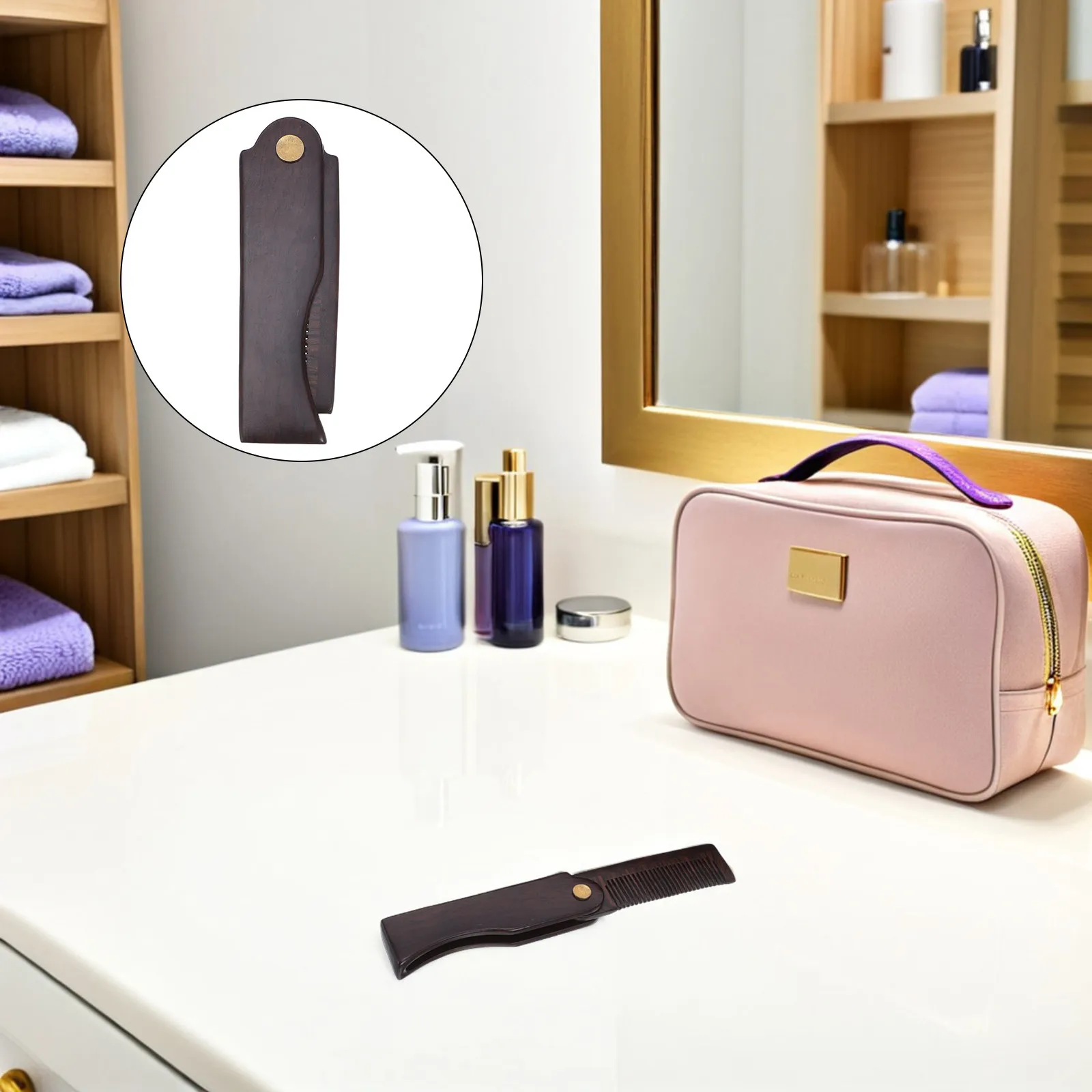 

Мужская складная расческа из эбенового дерева, антистатическая, для ухода за бородой и усами, портативная дорожная карманная расческа-щетка