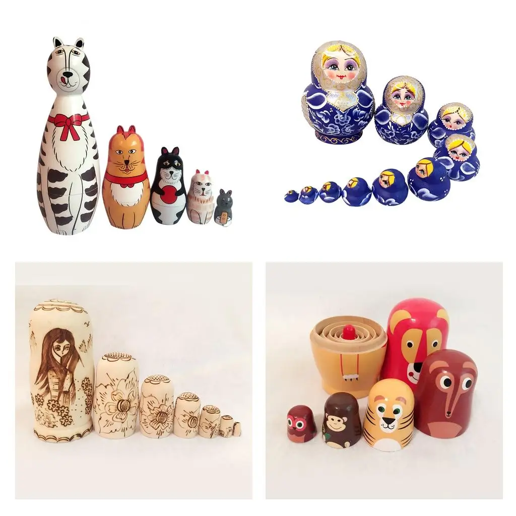 Artisanal Wooden Matryoshka Russian Nesting Dolls Classic Folk Doll Toy Set for Kids Home Decor