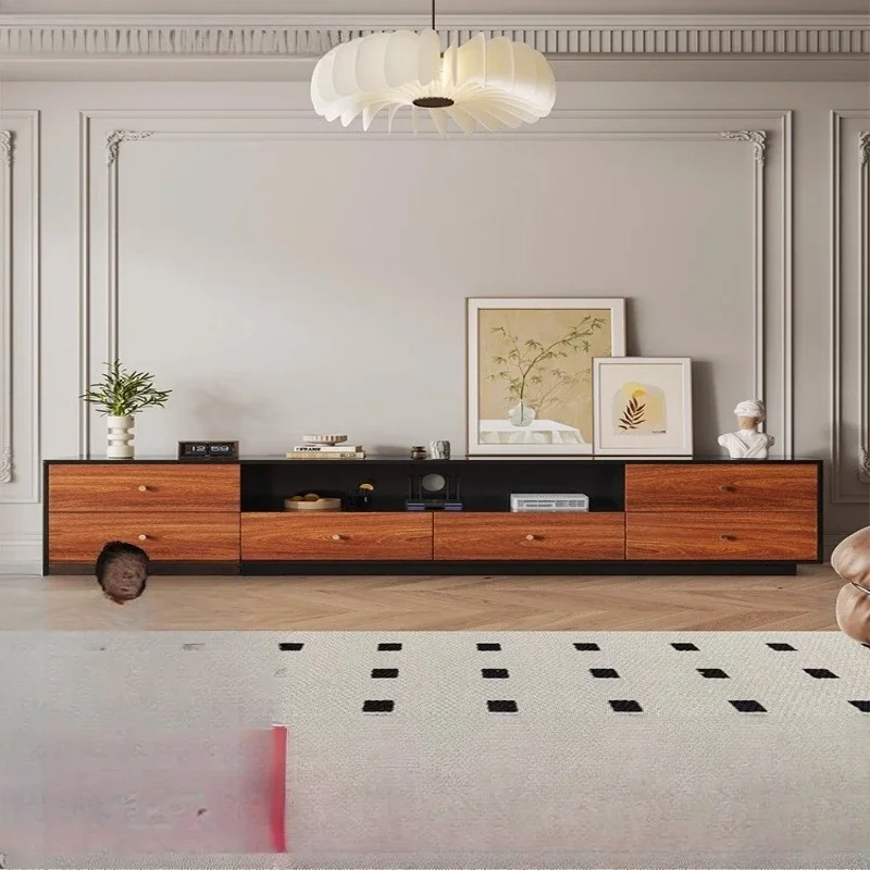 Medieval solid wood floor-to-ceiling TV cabinet, living room household small apartment new French retro floor cabinet high cabt