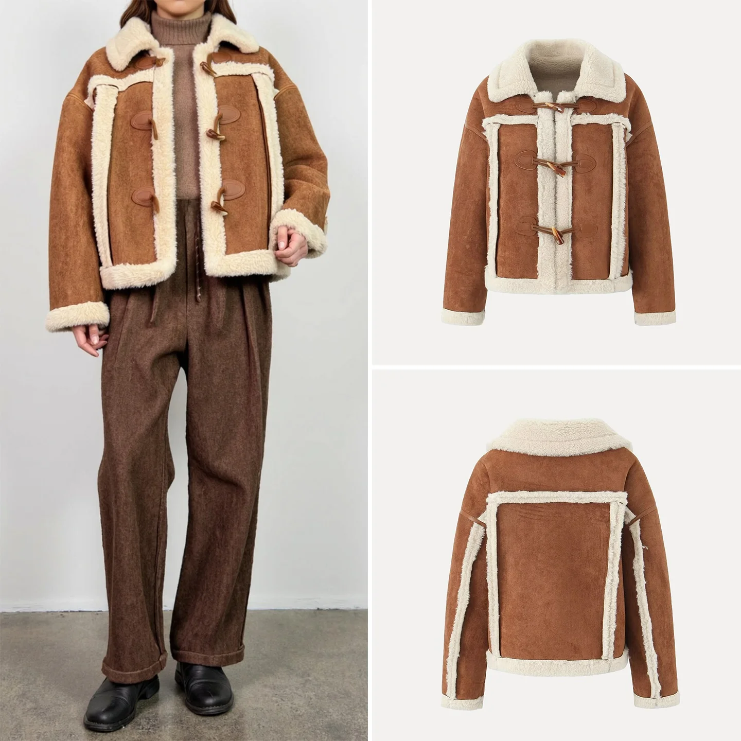 

Faionable Retro Suede Lamb Fur Jaet with Button Detail Autumn 2025 Women's Casual Sle Long Sve Coat for Ladies