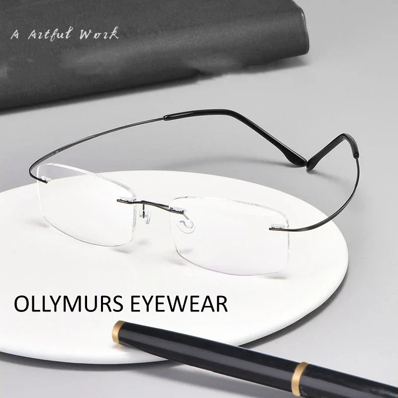 

OLLYMURS Ultra-Light Pure Titanium Rimless Glasses Super Flexible Temples Optical Prescription Eyeglasses Frame Men And Women