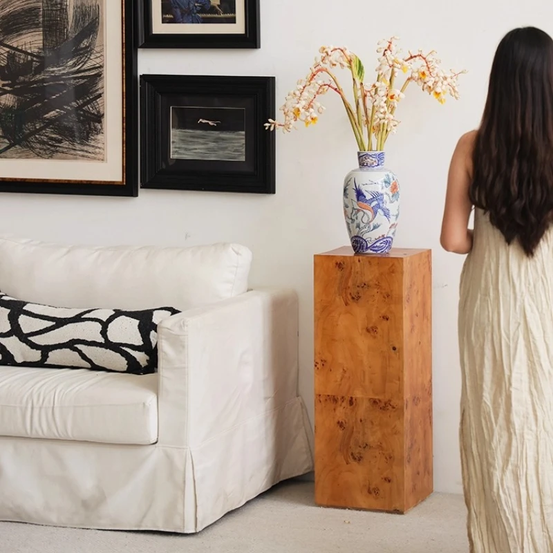 

French medieval tree nodule bark wooden pier sculpture table home living room vintage ceramic vase base decorative ornaments