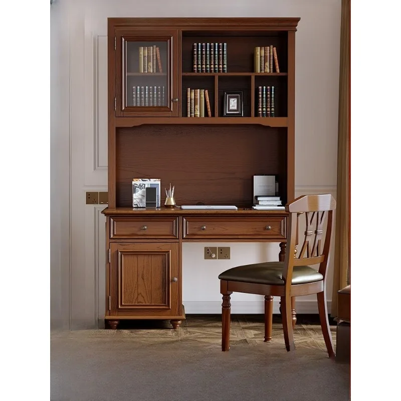 American solid wood desk and combination modern simple bookshelf bookcase integrated children's furniture student writing
