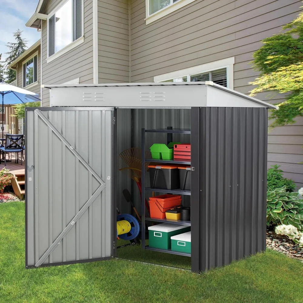 6 X 4 X 6 FT Outdoor Storage Shed Clearance With Lockable Door Metal Garden Shed Steel Anti-Corrosion Storage House (Dark Gray)