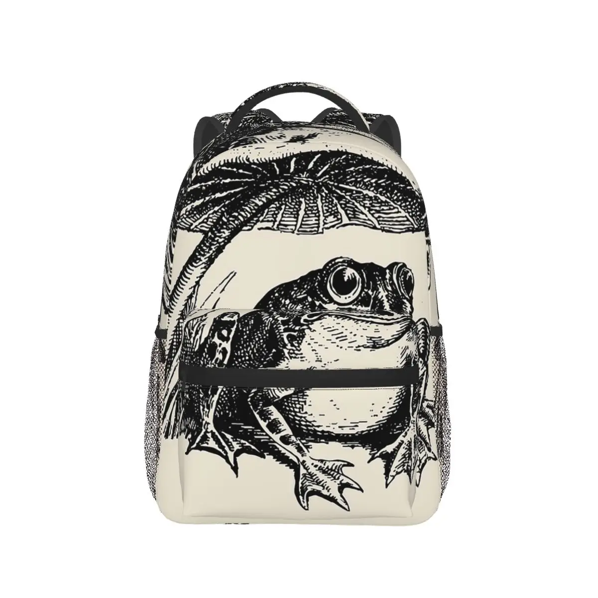 Vintage Cottagecore Frog Sad Toad Sitting Under Mushroom, Emo Goblincore Backpacks Bookbag School Bags Rucksack Shoulder Bag