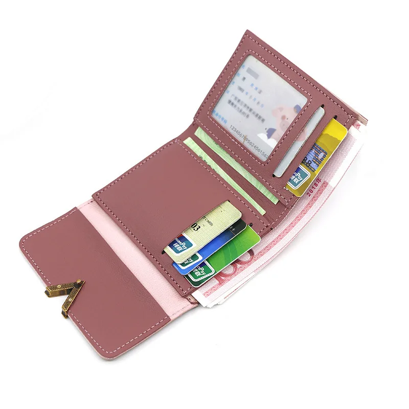 Fashion Accessory PU Wallet Card Holder Tri-Fold Moneybags Multi-card Slot Hasp Closure Coin Purse Women