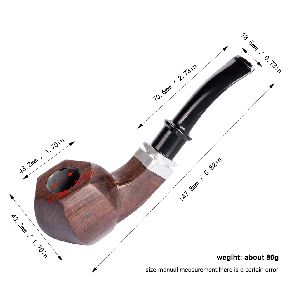 Ebony Handmade Smooth Tobacco Pipe 9mm Activated Carbon Filter Wood Smoking Pipes Cigar Tube Smoke Cigarette Smoking Accessories