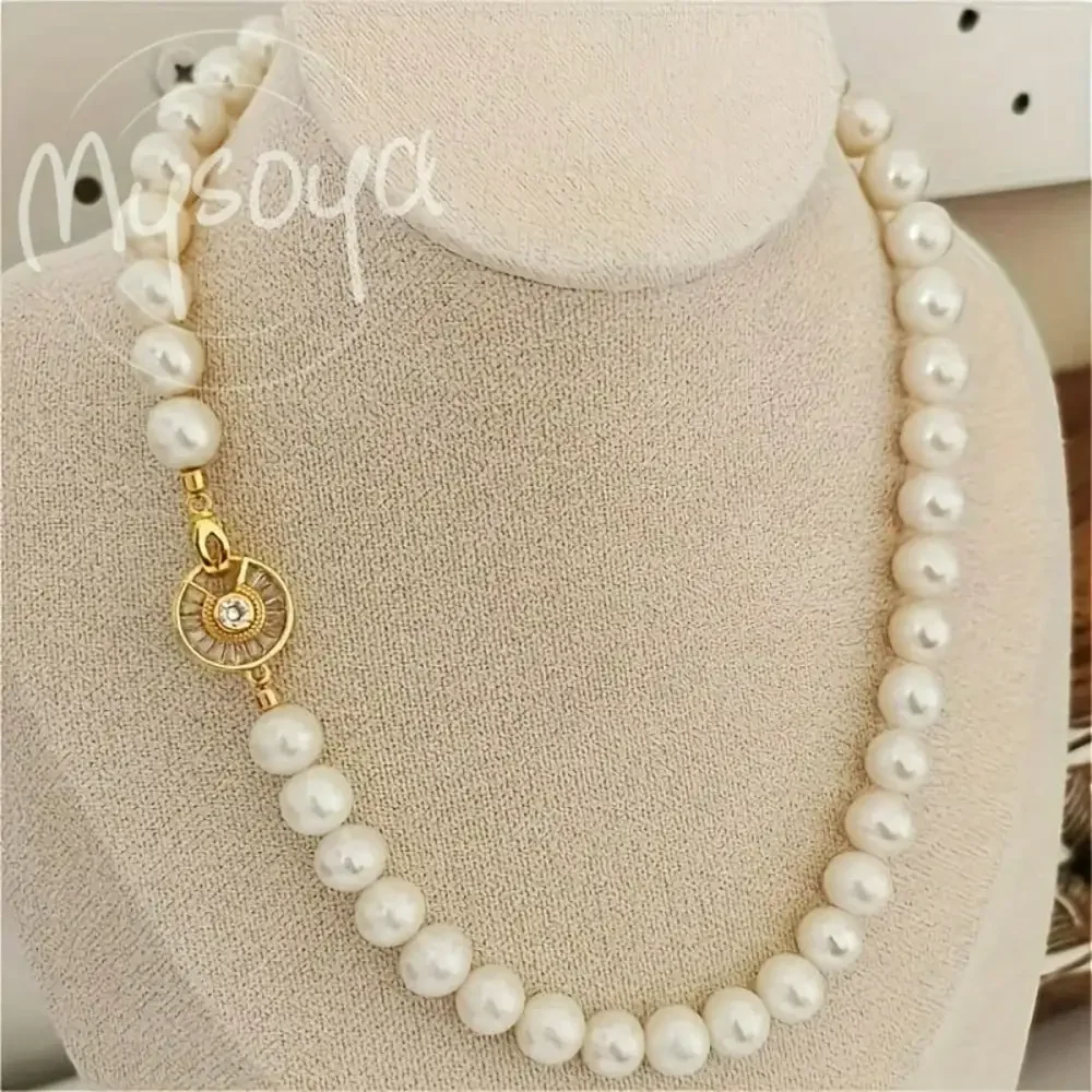 

MYSOYA White Freshwater Pearl Necklace 8-9mm White Pearls Gift Box Gift for Her Wedding Jewelry Christmas Valentine's Day Gift