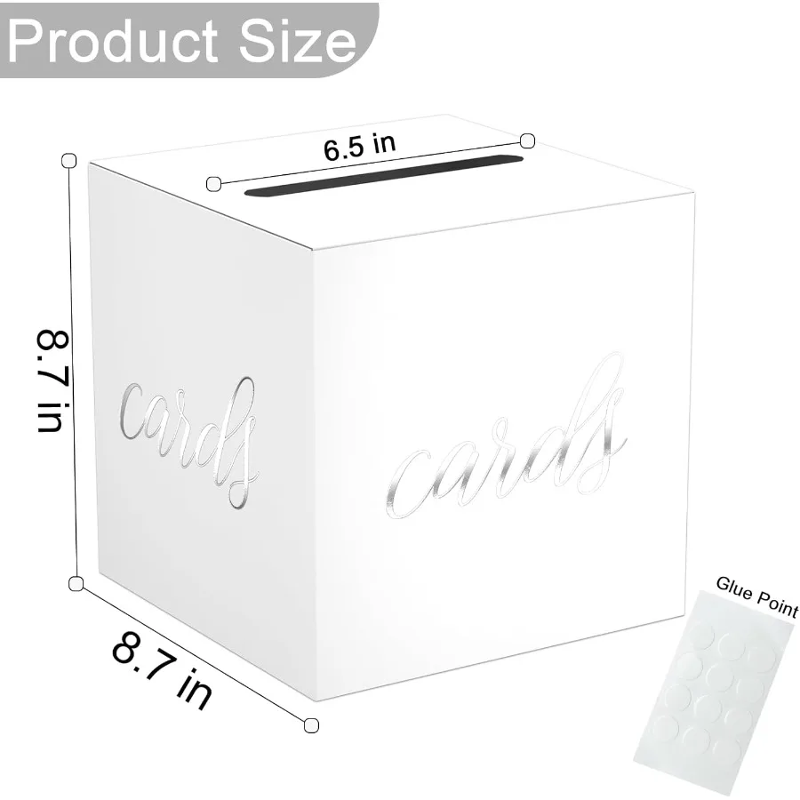 صندوق بطاقات فضي أبيض حديث مع تصميم رقائق ذهبية مناسب لحفلات الزفاف وحفلات أعياد الميلاد وبطاقات الهدايا التي تلقي Bo #3