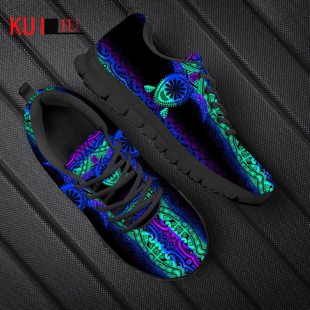 

KUILIU Spring Autumn Woman Sneakers Polyneisan Hawaiian Turtle Prints Female Shoes Breathable Lace-Up Flats Walking Footwear