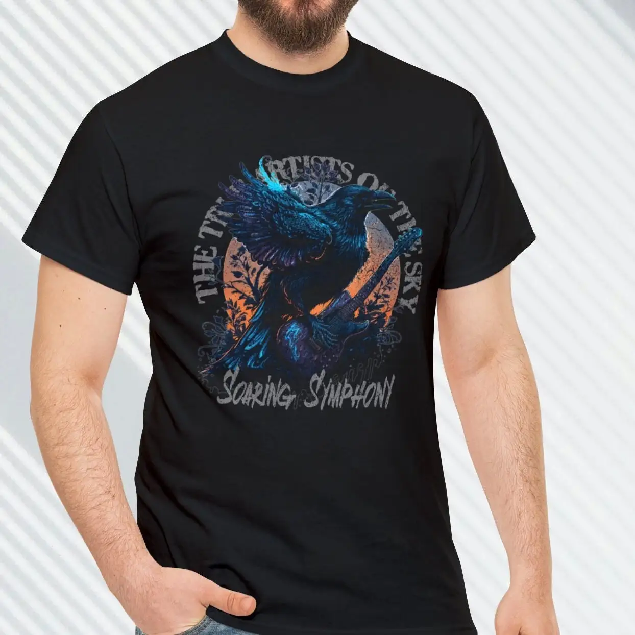 Soaring Symphony Bird with a Guitar Heavy Cotton T Shirt