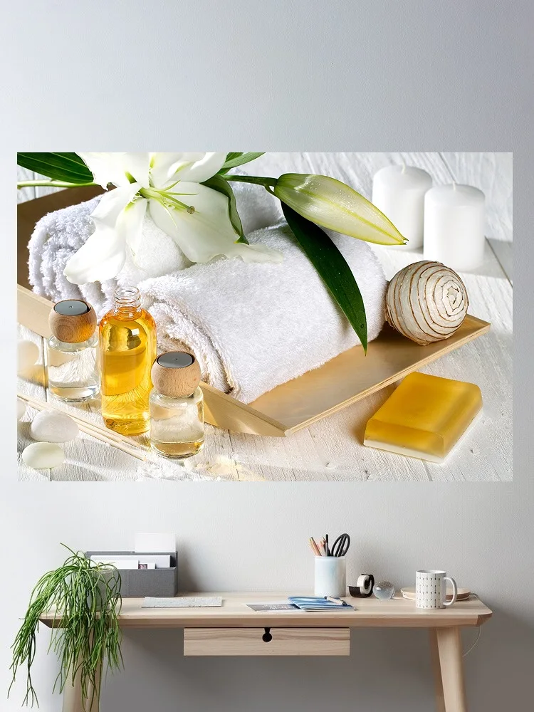 Man Made Spa Still Art Print Canvas Poster, Living Room Decor, Home Wall Picture