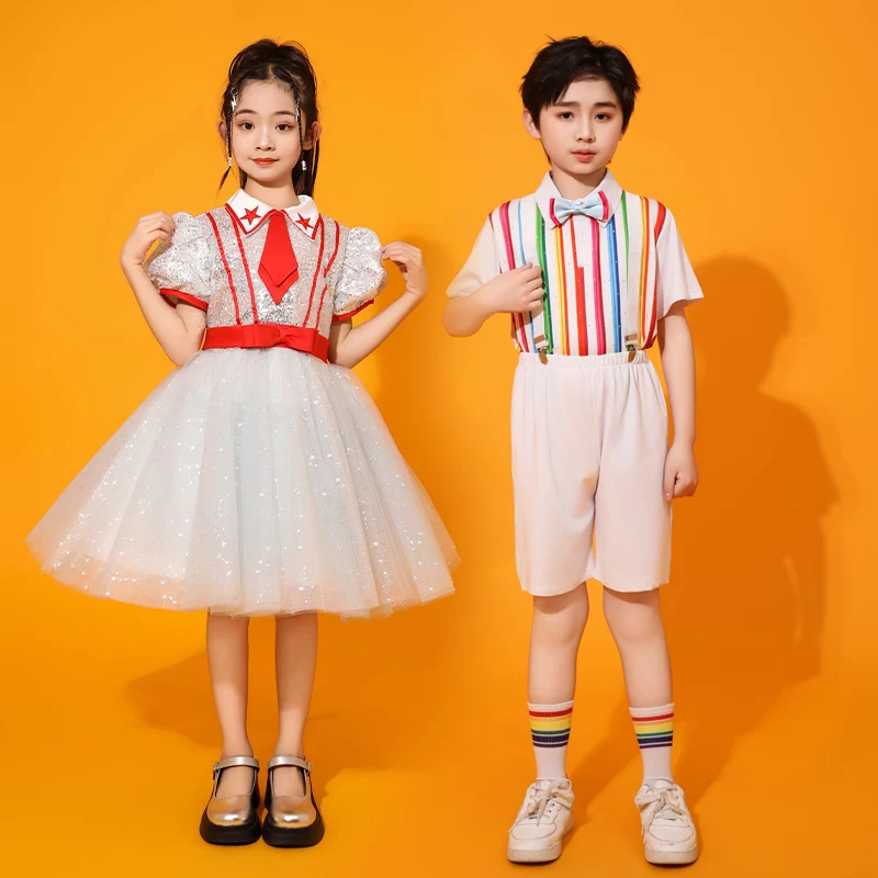 

Костюм хора для девочек, торжественное платье, платье принцессы, хозяйка маленькой девочки, платье с пышными рукавами, костюм для выступлений