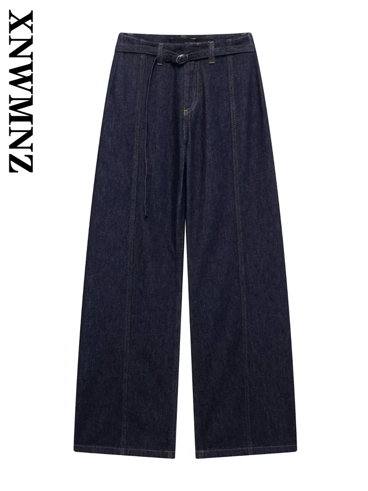

XNWMNZ 2025 Summer New Woman Fashion Button Bottoms High Waist Chic Female Solid Color Jeans Ruffles Loose Fit Long Pants