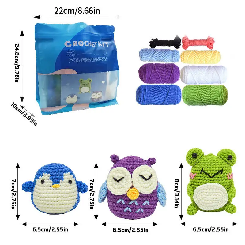 Owl Frog Crochet Kit Cute Animal For Beginners With Video Tutorial Cotton Knitting Yarn Thread Needles Hook Knit Tool Set DIY