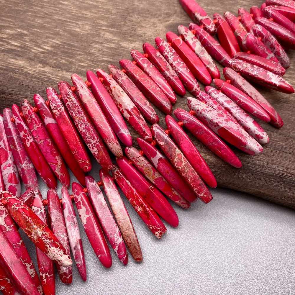 YYGEM 5x25mm-6x52mm Fuchsia Sea Sediment Jasper Top Drilled Branch 2 Layers Choker Statement Necklace Jewelry